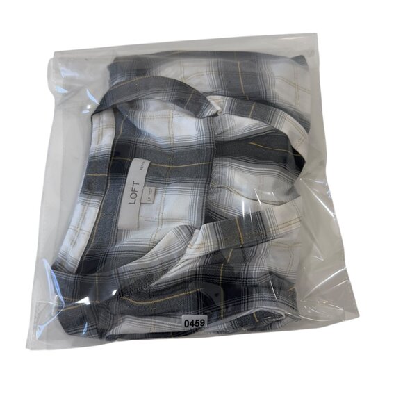 Loft Petite Plaid Tunic Blouse Long Sleeve Black White Gold Details Womens Sz LP - Picture 11 of 11